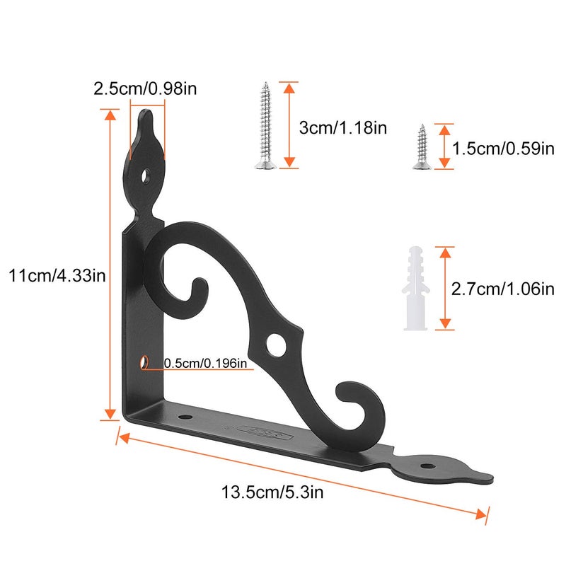 Acrux7 5.5 x 4.3 Inch Heavy Duty Black Metal Shelf Brackets - 12 Pack With Screws, L-Shaped Support Angle Brackets for Floating Shelves - Image 1